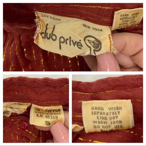 Club Prive Gold Metallic Pinstripe Burnt Orange Boho Blouse San Diego New York - Picture 13 of 16